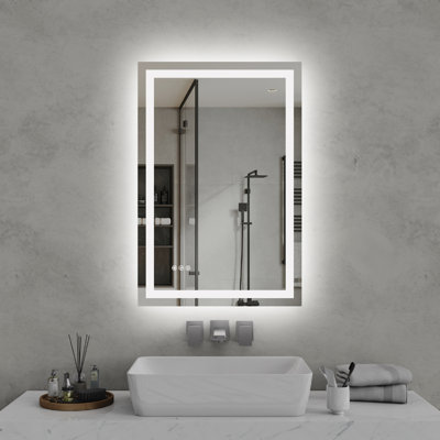 Miroir de salle de bain à DEL avec miroir de salle de bain en verre trempé anti-buée