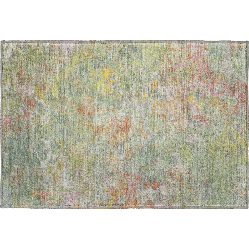 Premium Machine Washable Mayfield abstract Rug, 1'8" x 2'6", Green