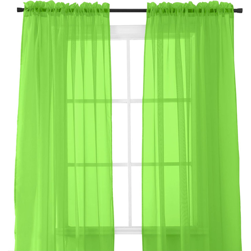 Yaelle Semi Sheer Curtain Pair, 60" W x 84" L, Lime