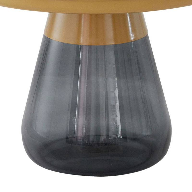 2-Piece Round Nesting Side Table Set with Matte Gold Metal Tray Tops and Smoky Gray Glass Bases, Gold, Smoky Gray