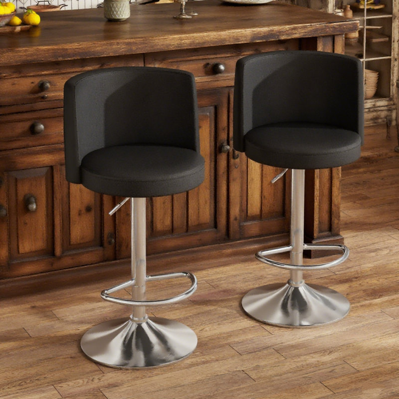 Counter Height Bar Stools, Kitchen Island Barstools Set Of 2, Adjustable Upholstered Swivel Counter Stool, Bar Height Island Chairs With Back & Footrest