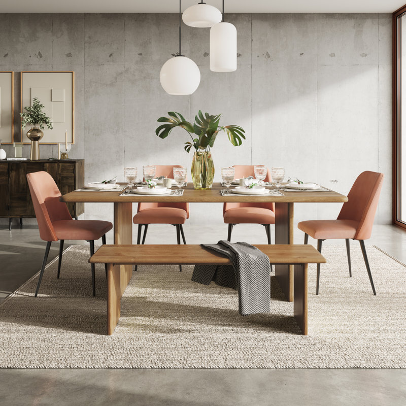 Keady 6 - Person Solid Wood Top Double Pedestal Dining Set, Light Brown