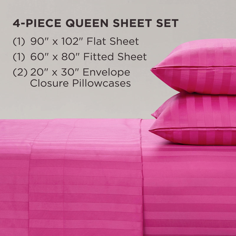 The Sheet Lab Regal Dreams Sheet Sets, Hot Pink, Queen Sheet Set with 2 Pillowcases