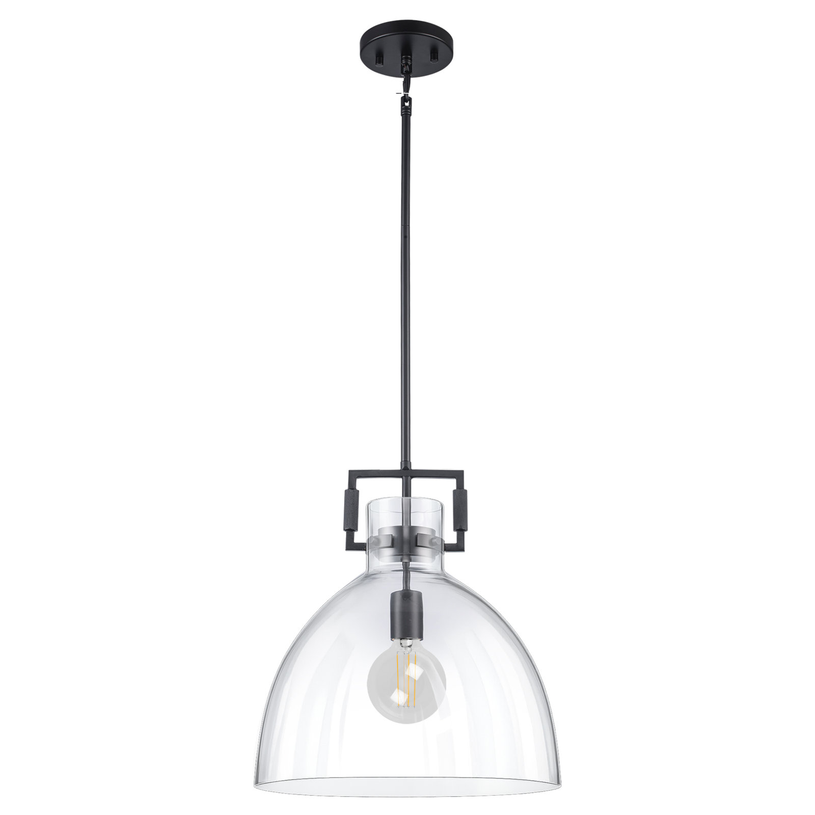 Miami Single Light Glass Dimmable Pendant, Black