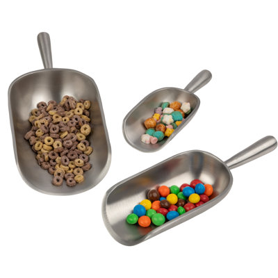 3-Piece Metal Ice Scoop Set - Cast Aluminum Scoops For Canisters, Dry Goods, Pet Food, Candy, Coffee Beans, And Popcorn - Small, Medium, And Large Scooper Set - Kitchen Gadgets By Kings County Tools