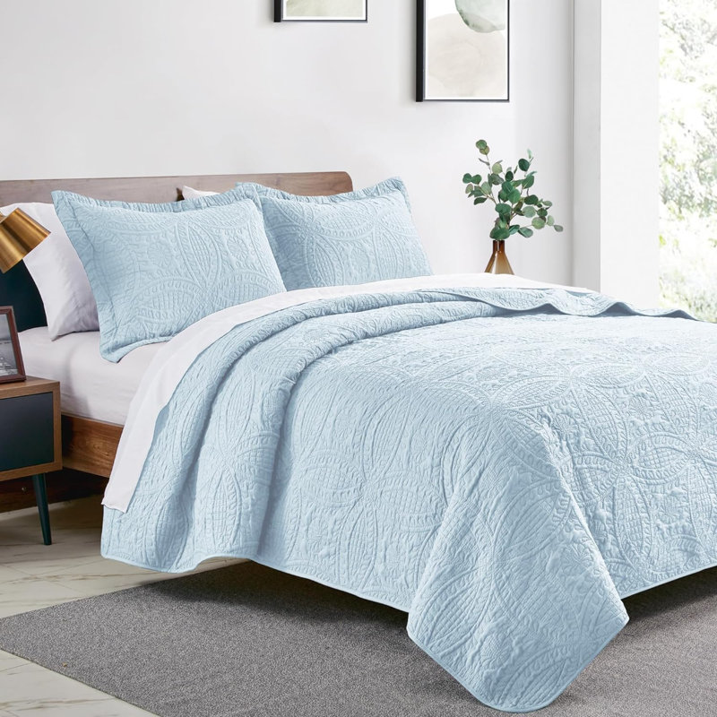 King Size Quilt Set Umber Bedspreads - Soft Bed Summer Quilt Lightweight Microfiber - Modern Style Coin Pattern Coverlet For All Season - 3 Piece (1 Quilt, 2 Pillow Shams)