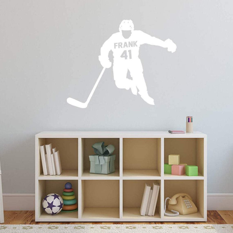 Décalcomanie murale de joueur de hockey Trinx avec nom personnalisé - CS41, H 23 po x l 30 po, Blanc, Oui
