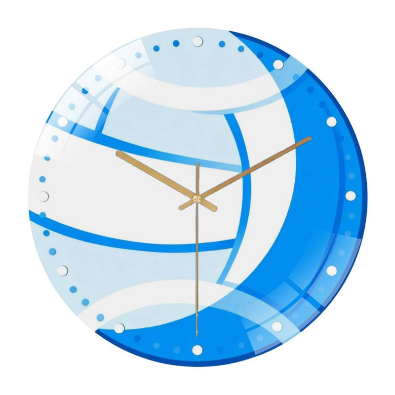 Horloge murale 12 po ronde en verre trempé avec mouvement à quartz silencieux, Volleyball