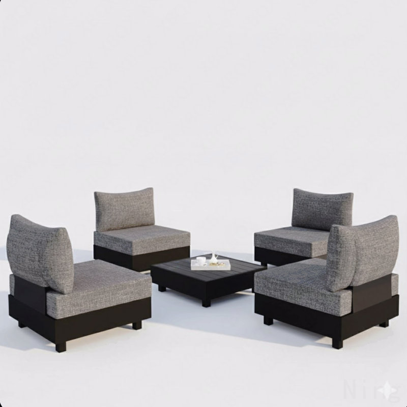 5-Piece Gray Aluminum Patio Sectional Set With Modular Armless Chairs And Coffee Table