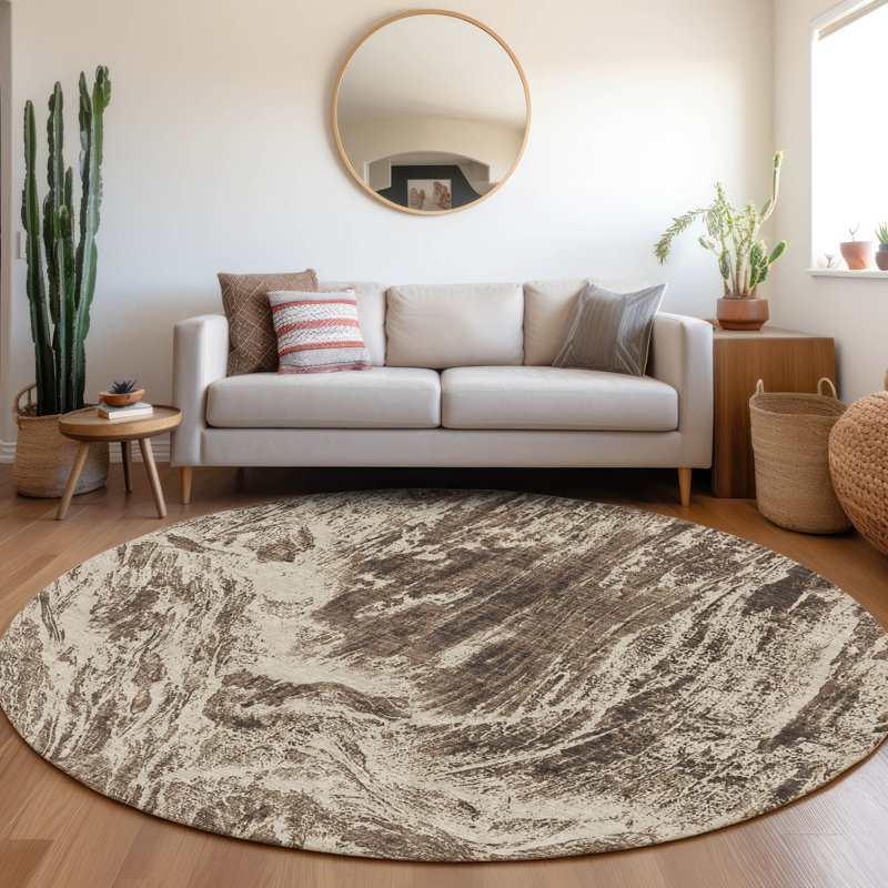 Premium Machine Washable Prisco Brown Rug, Round 8'