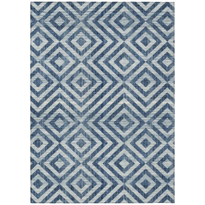 10' X 14' Navy Blue And Ivory Geometric Washable Indoor Outdoor Area Rug