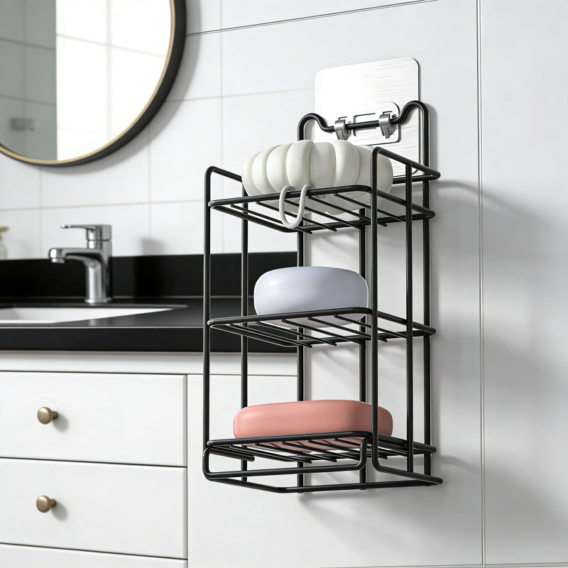 Porte-savon à 3 niveaux et porte-éponge, porte-savon en acier inoxydable avec drainage pour la cuisine et la salle de bain, organisateur mural ou de comptoir avec oreilles décoratives pour animaux