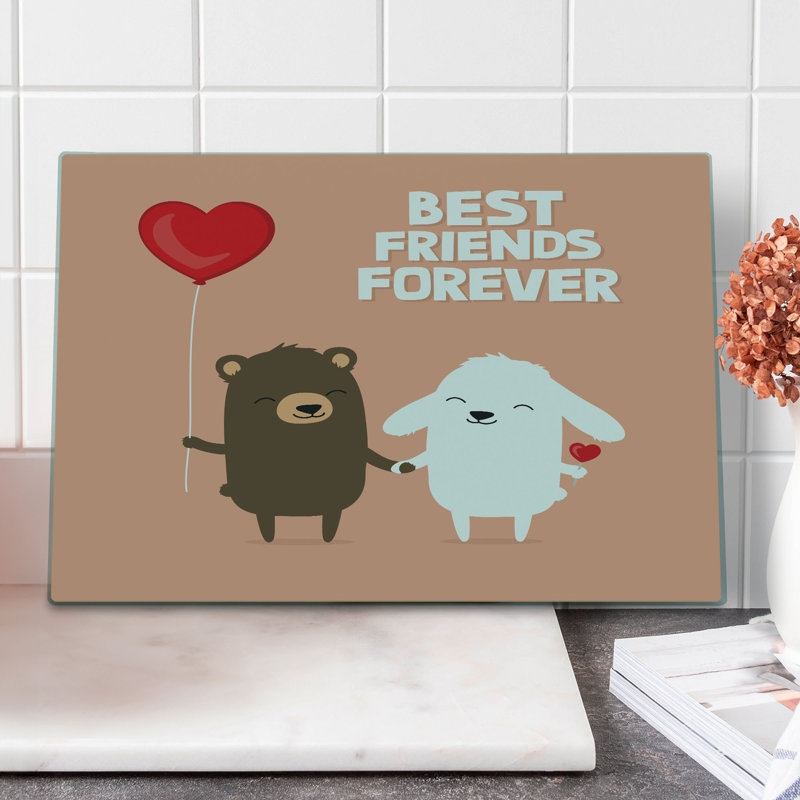 Planche à découper Ambesonne Best Friend grande taille Doodle ours et lapin pêche blanc