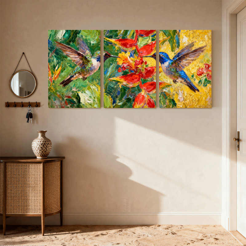 «Birds Hummingbird», ensemble de 3 impressions sur toile, H 18 po x l 36 po