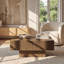 Table basse carrée en bois massif de 80 cm (31,5 pouces) avec 2 tiroirs, design cannelé artisanal-2072749226-2072749229