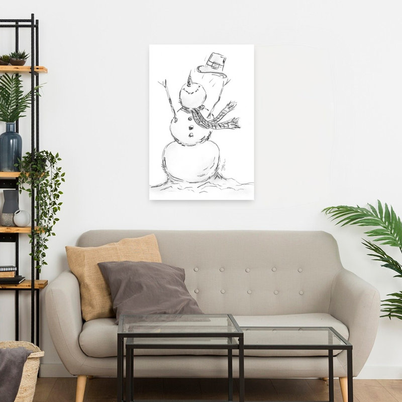 Bonhomme de neige avec chapeau fantaisiste, art contemporain abstrait hivernal, H 24 po x l 16 po