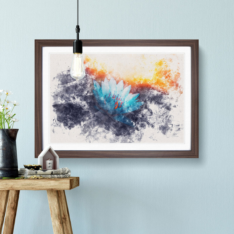 Lotus Flower Watercolour - Framed Print, 33cm H x 45cm W x 2cm D, Walnut Framed