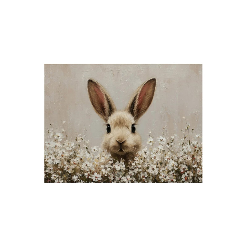 Lapin en fleurs sauvages, art mural en bois à l'arrière, 36 × 24