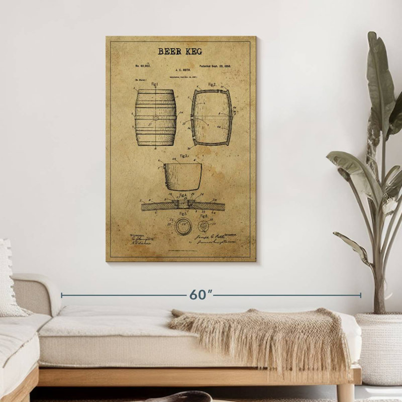 Brevet de fût de bière, H 45 po x l 30 po x P 1,25 po