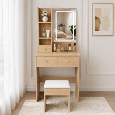 Bureau de coiffeuse moderne avec éclairage DEL, prise de courant et rangement