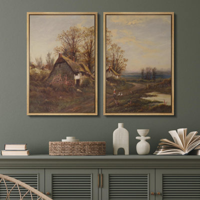 Rustic Countryside " Mystical Moonlit Meadow Nocturnal Landscape " 2 - Pieces