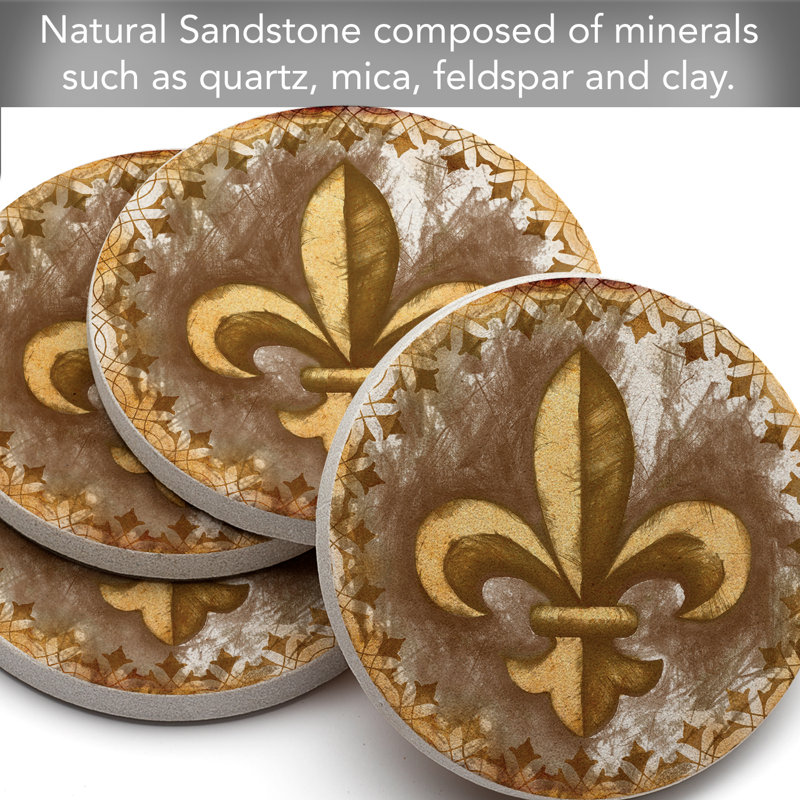 Sanner Fleur De Lis 4-Pack Natural Sandstone Coasters