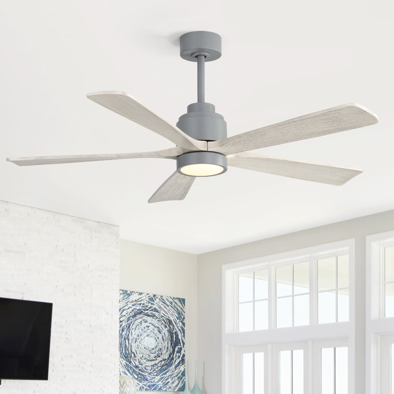 Whisper 52-Inch Solid Wood Ceiling Fan Light With Remote Control And Silent Dc Motor, Gray with Light Gray Blade