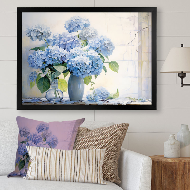 «Blue Hydrangea Farmhouse Still Life - Hydrangea», reproduction d'art sur toile, H 24 po x l 32 po x P 1 po