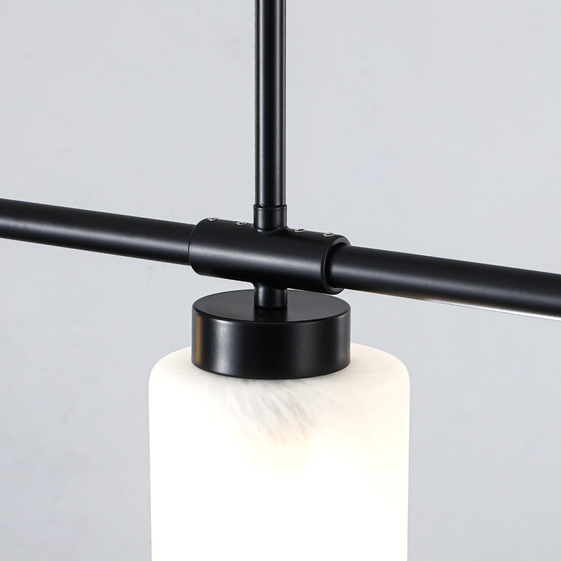 Luminaire suspendu pour îlot de cuisine moderne avec abat-jour en verre de 31,5 po Delvin Delmo, Noir