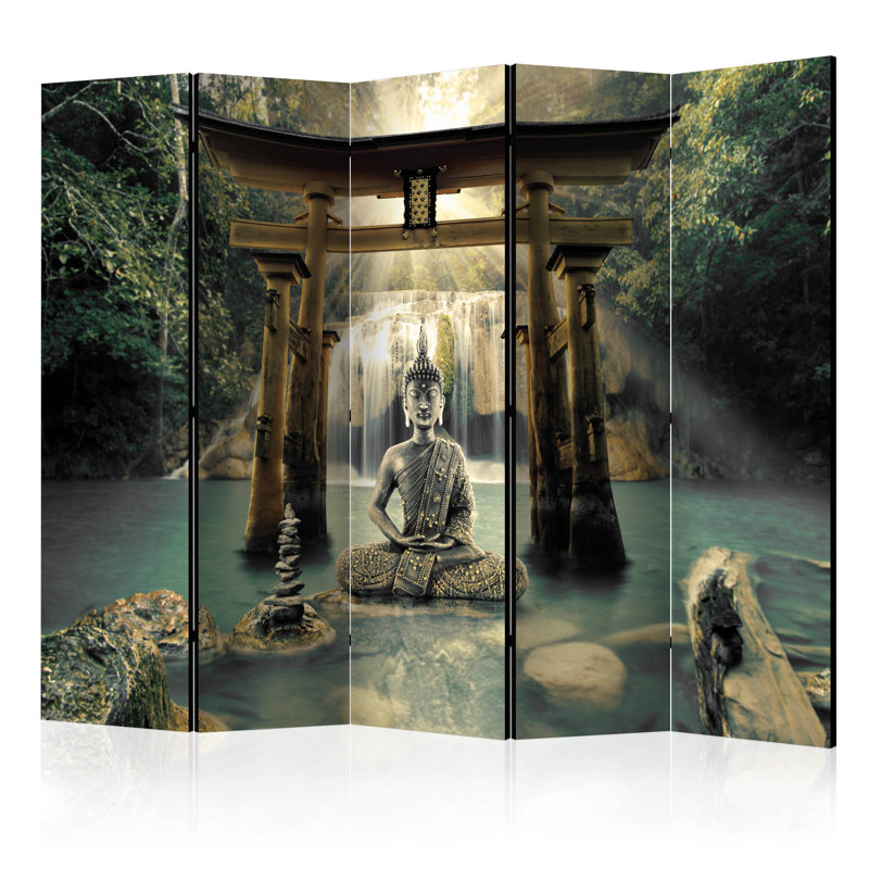 Gauna 225cm W x 172cm H 5 - Panel Solid Wood Folding Room Divider