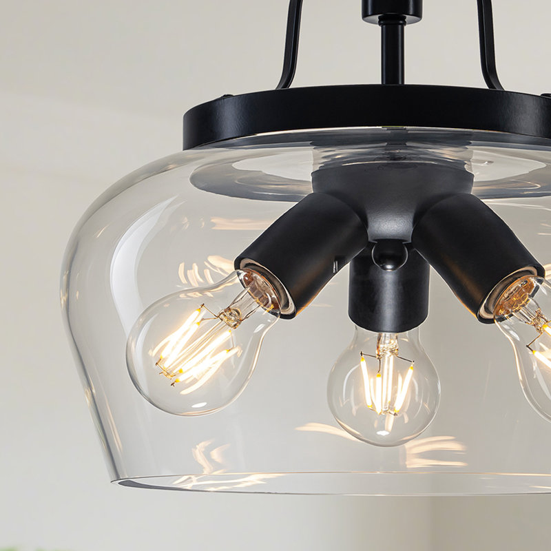Plafonnier semi-encastré 3 lumières en verre transparent Farmhouse