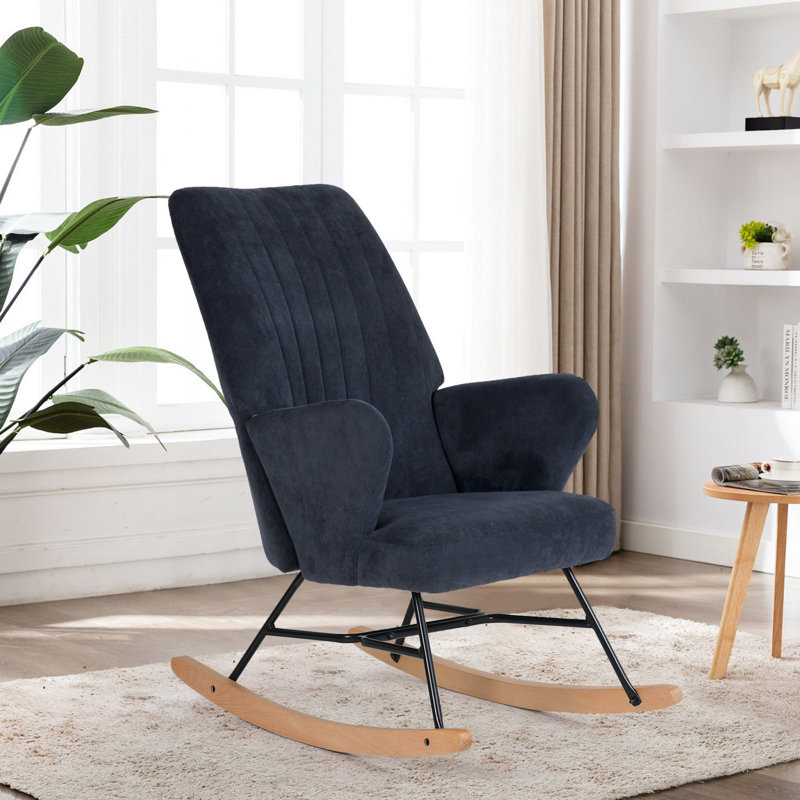 Adcock Upholstered Rocking Chair, Navy Blue