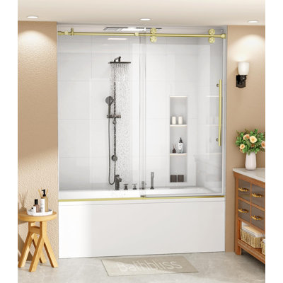 Porte de baignoire coulissante sans cadre l 60 po x H 60 po avec verre trempé transparent de 5/16 po (8 mm)