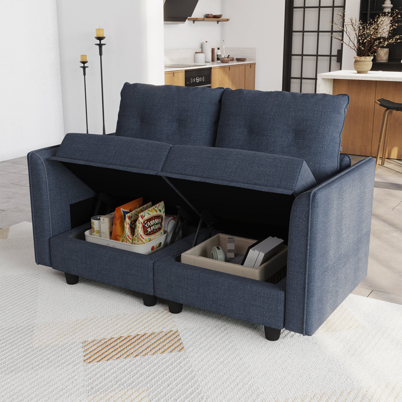 Causeuse avec rangement Tomario, Polyester bleu