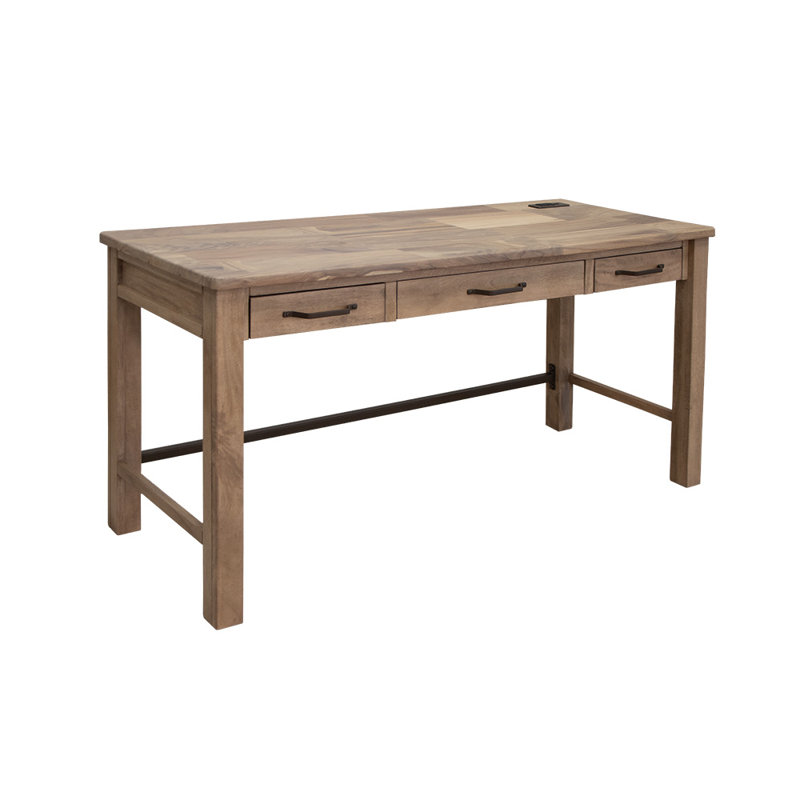 Essa Solid Wood Solid Wood Writing Desk with Built-In Electrical Outlet