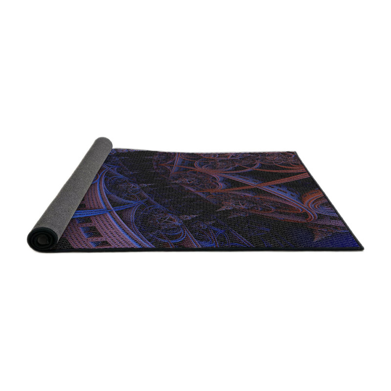Tapis bleu/noir à motifs, Rond 4 pi