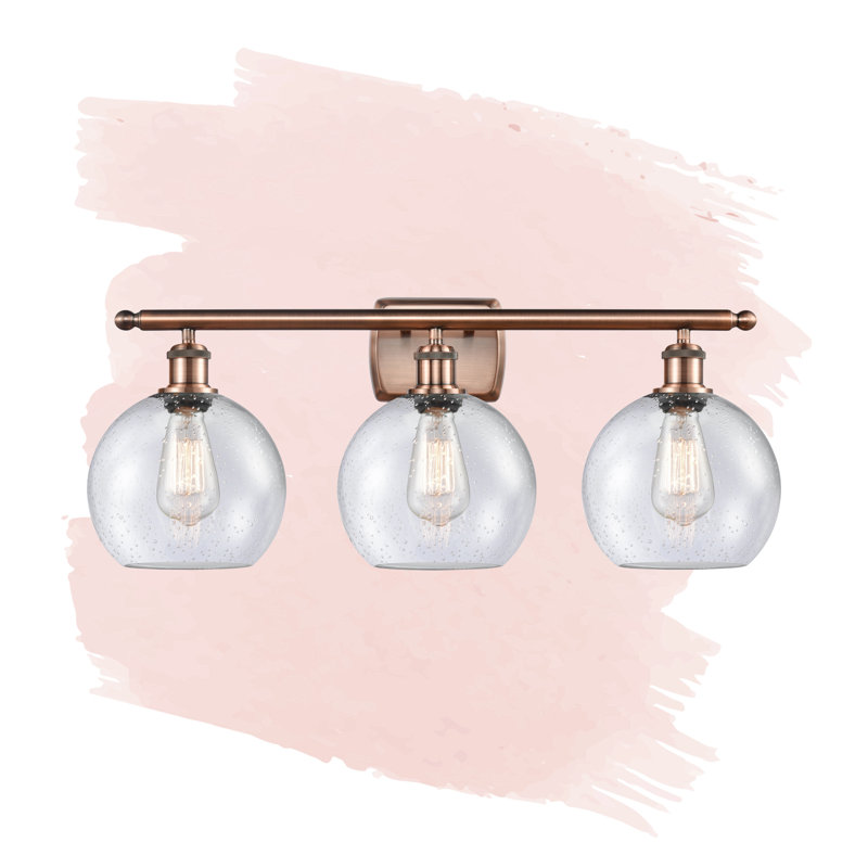 Éclairage de salle de bain à intensité variable à 3 lumières Baptista, Blanc mat, Cuivre antique, Ampoule non incluse