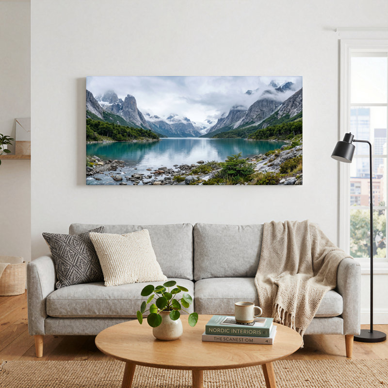 Ensemble de 1 tableau sur toile représentant un lac de montagne, L 58 po x H 28 po, Toile tendue