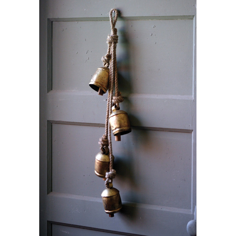 Kalaou Four Rustic Iron Hanging Bells with Rope Set of 2 Vintage Christmas Door Decor