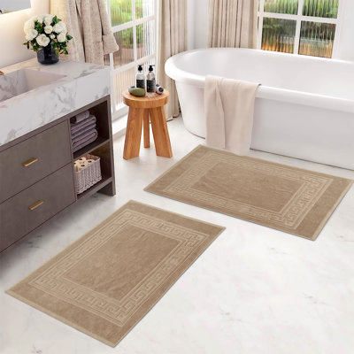 Subra Rectangular 100% Cotton Reversible Greek Key Border Bath Mat Set