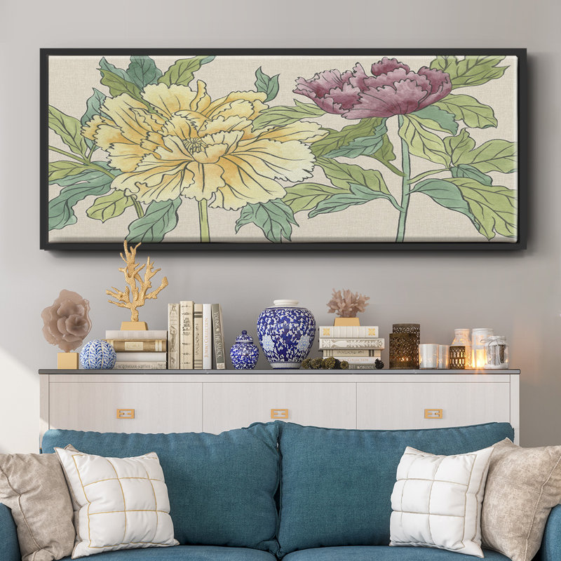Peony Blooms II - toile encadrée, H 12 po x l 30 po