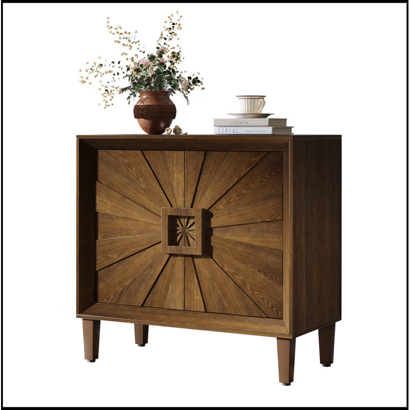 Armoire de rangement avec portes symétriques Sunburst et tablettes réglables, Noyer