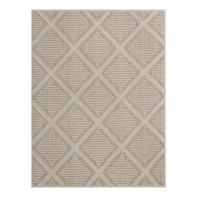 Geometric Machine Made Power Loom Polypropylene Plastic Indoor/Outdoor Area Rug in Khaki