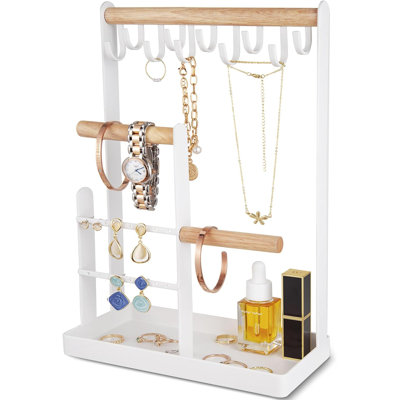 Aesthetic Jewelry Organizer Stand for Necklaces/ Earrings/ Rings -White