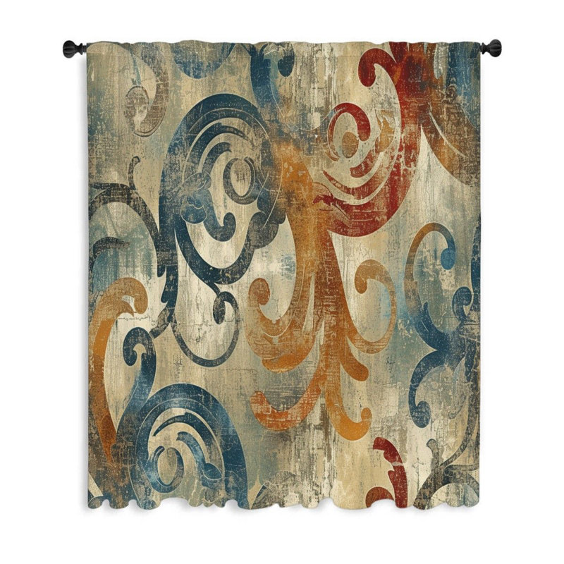 Rideaux à motif cachemire, occultant bohémien et voilages - 1 panneau, L 53 po x L 99 po