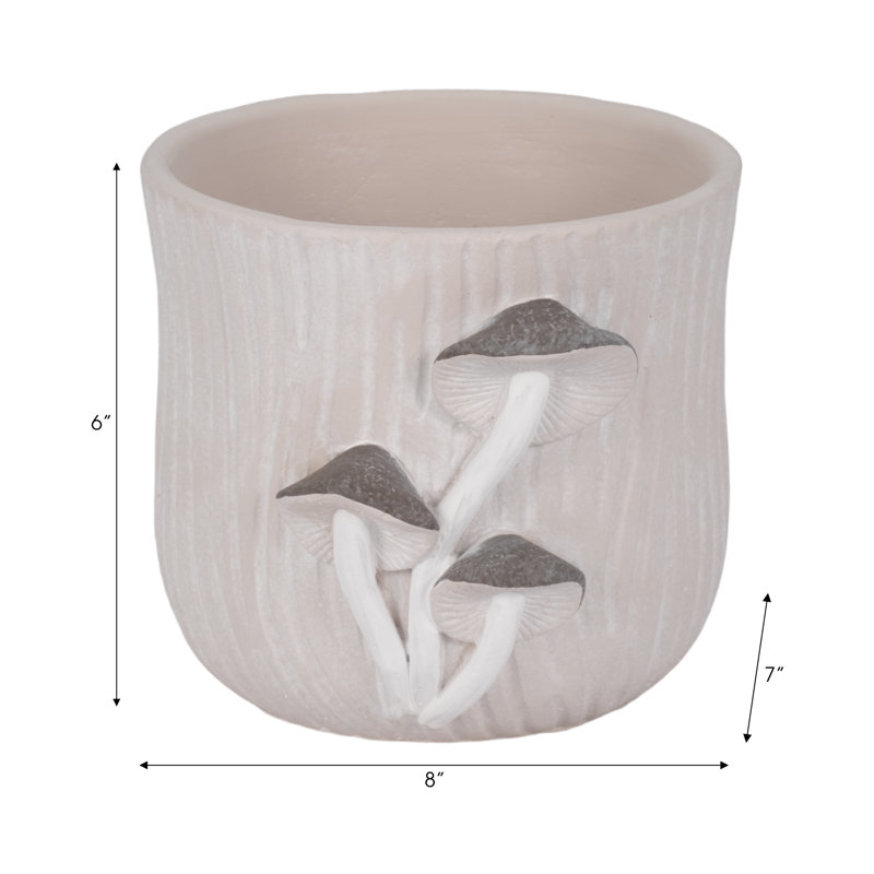 Handcrafted Cement Planter with Textured Tree Trunk Design and Mushroom Accents - Decorative Pot for Indoor and Outdoor Spaces.