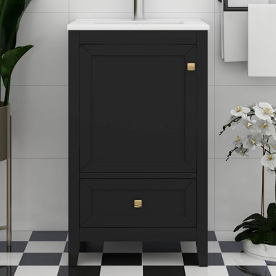 Meuble-lavabo de 20 po avec lavabo, meuble-lavabo autoportant avec porte à fermeture douce, support de rangement et tiroir