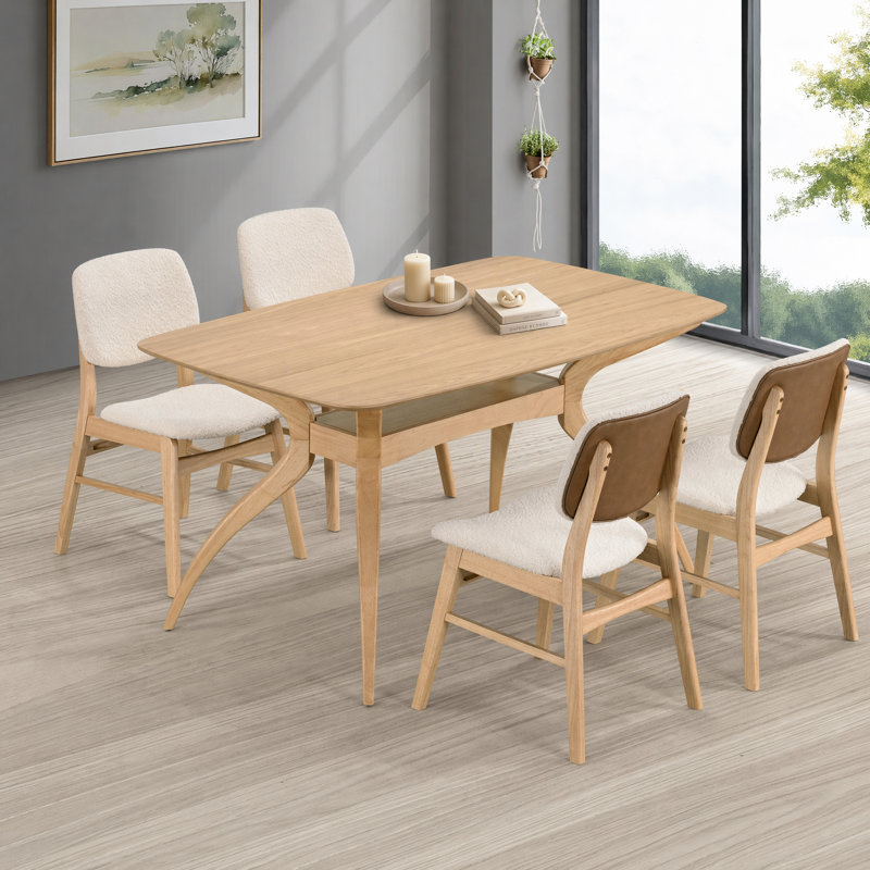 Ensemble de salle à manger 5 pièces en bois Aria avec pieds sculptés et chaises rembourrées, 4, Walnut