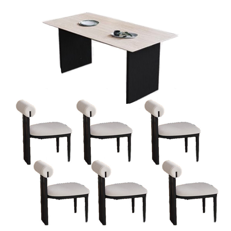 Simple Solid Wood Rock Plate Dining Table Sets., 29.53"H x 86.61"L x 39.37"W