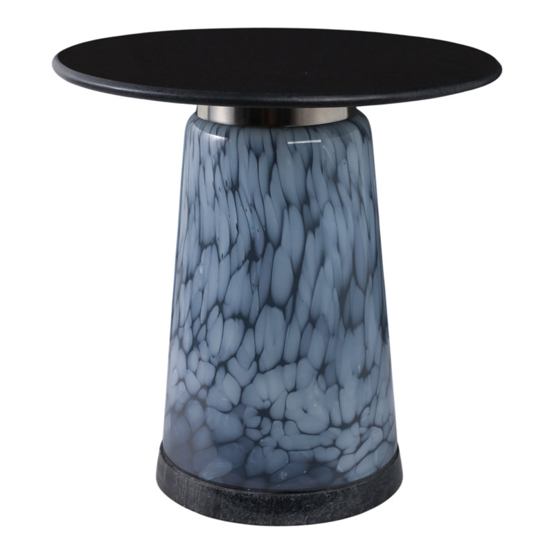 Glass and Marble Accent Table with Modern Tapered Base, 18.25" H x 18" W x 18" D